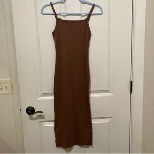 Wild Fable body con dress brown tan nude midi form fitted, only tried on size XS